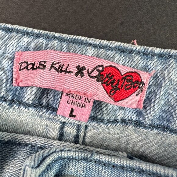 Dolls Kill X Betty Boop Jeans Women 31x32* Flare Mid Rise Light Blue Denim Tag L - Picture 7 of 16